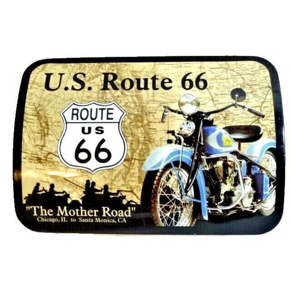 U.S. Route 66 Retro Tin Box The Mother Road  Motorcycle Design Storage Box - Picture 1 of 4